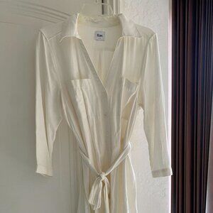 White Linen Button Up Maternity Dress